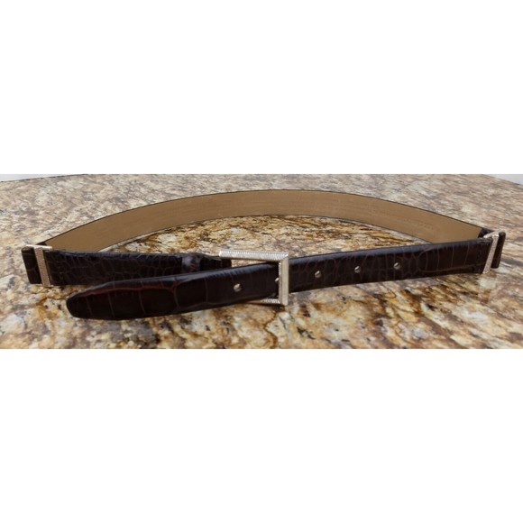 Liz Claiborne Crocodile Embossed Brown Leather Women's Belt Vintage Sz‎ Small - Picture 1 of 15